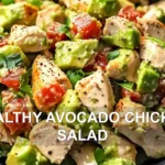 HEALTHY AVOCADO CHICKEN SALAD centered hero view, clean and uncluttered