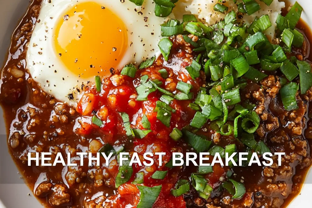 HEALTHY FAST BREAKFAST centered hero view, clean and uncluttered