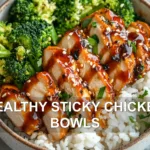 HEALTHY STICKY CHICKEN BOWLS centered hero view, clean and uncluttered