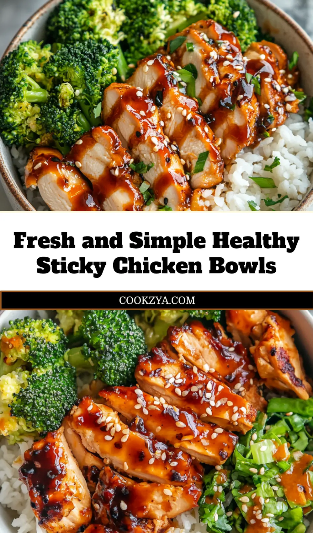 Freshly prepared Healthy Sticky Chicken Bowls served in a bowl