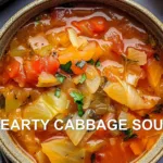 HEARTY CABBAGE SOUP centered hero view, clean and uncluttered