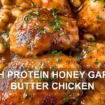 HIGH PROTEIN HONEY GARLIC BUTTER CHICKEN centered hero view, clean and uncluttered