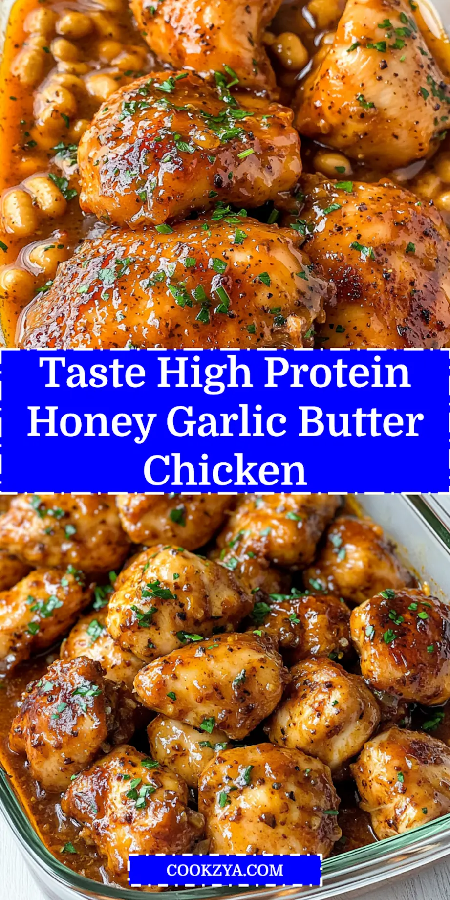 How to Make High Protein Honey Garlic Butter Chicken 7 HIGH PROTEIN HONEY GARLIC BUTTER CHICKEN pin image, centered hero view, clean and uncluttered