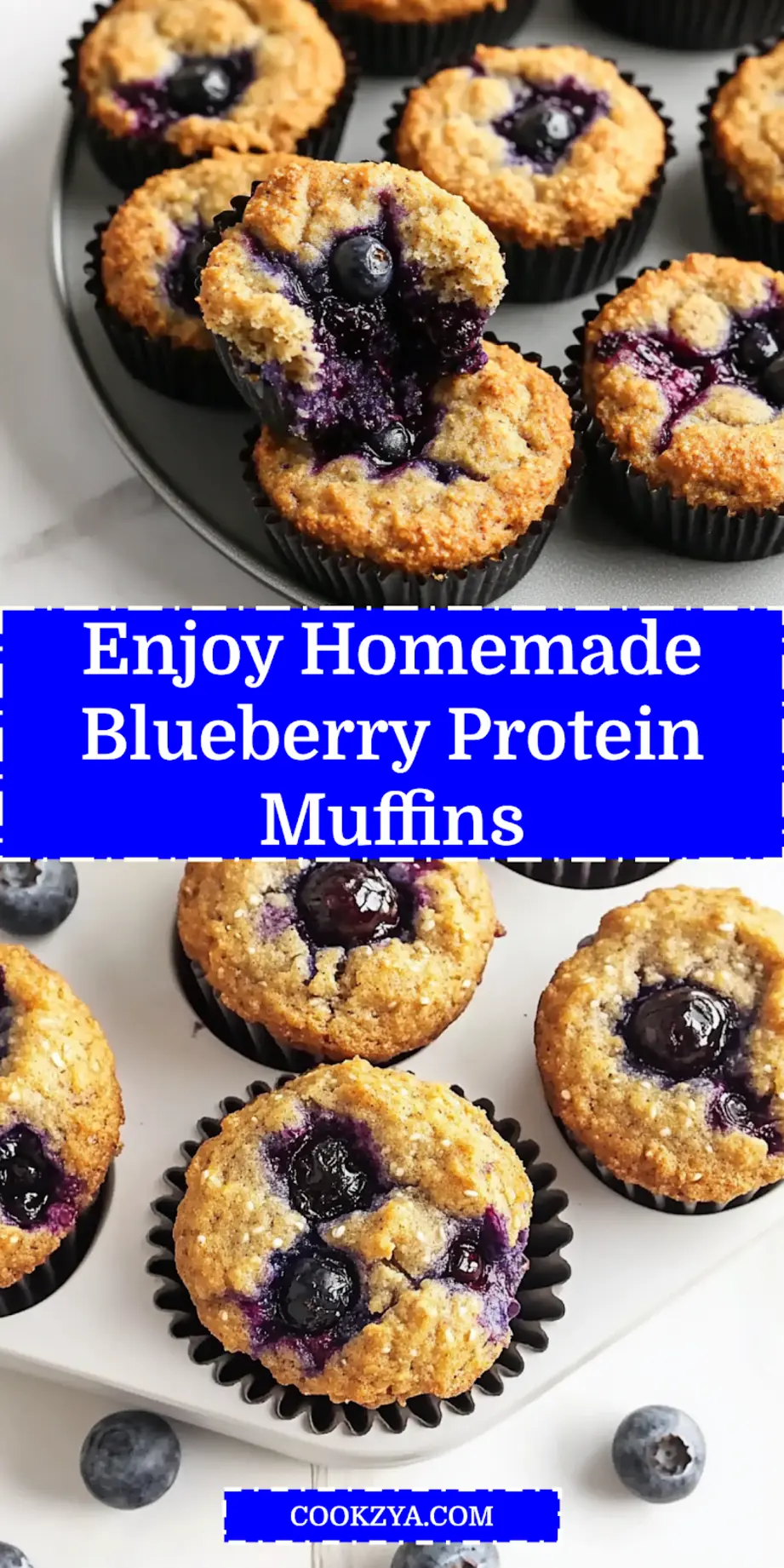 Close-up of freshly baked Homemade Blueberry Protein Muffins on a wire rack