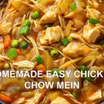 HOMEMADE EASY CHICKEN CHOW MEIN centered hero view, clean and uncluttered