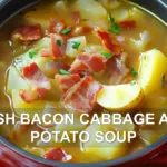 IRISH BACON CABBAGE AND POTATO SOUP centered hero view, clean and uncluttered