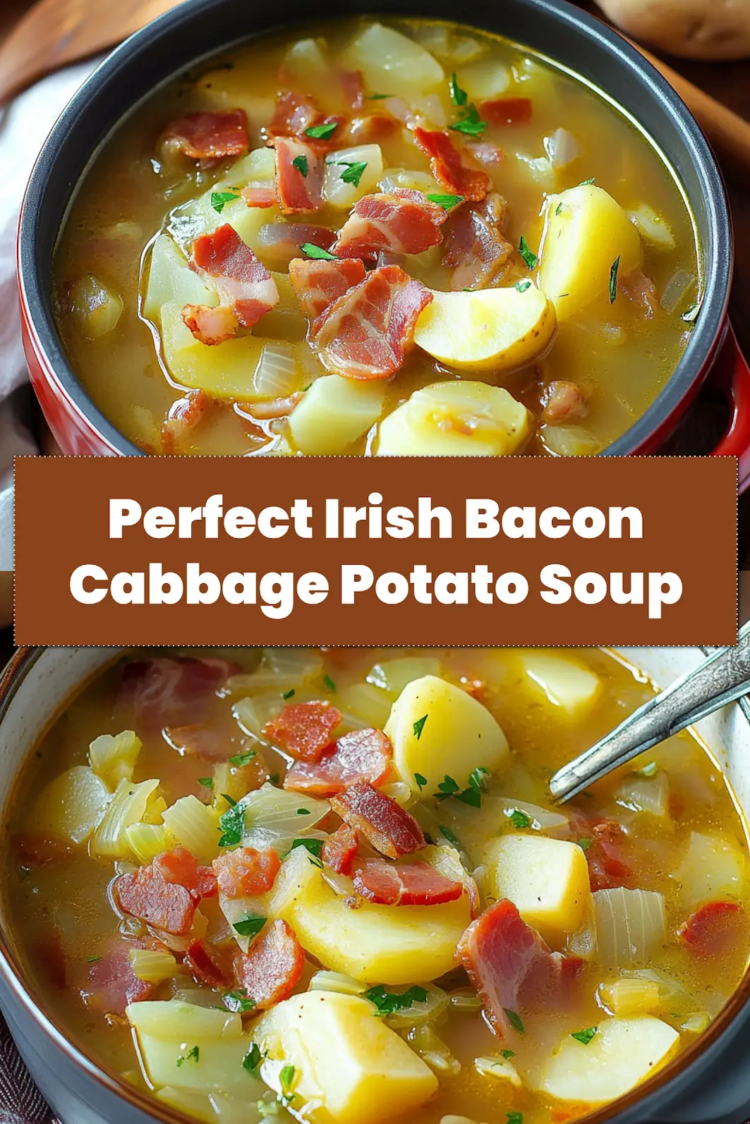 Irish Bacon Cabbage and Potato Soup served in a bowl, clean and inviting presentation