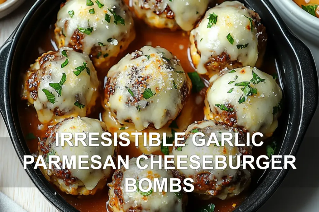 IRRESISTIBLE GARLIC PARMESAN CHEESEBURGER BOMBS centered hero view, clean and uncluttered