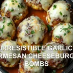 IRRESISTIBLE GARLIC PARMESAN CHEESEBURGER BOMBS centered hero view, clean and uncluttered