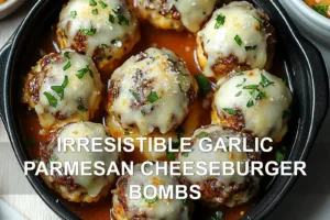 IRRESISTIBLE GARLIC PARMESAN CHEESEBURGER BOMBS centered hero view, clean and uncluttered