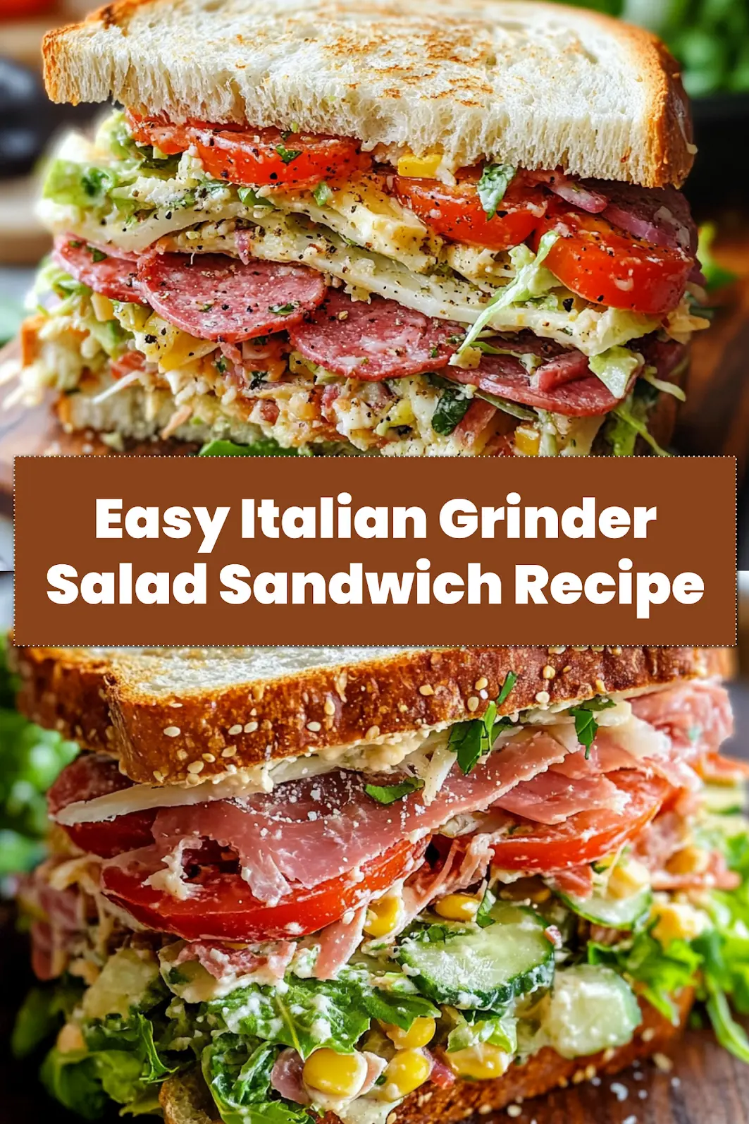 Italian Grinder Salad Sandwich, hero shot with clean presentation
