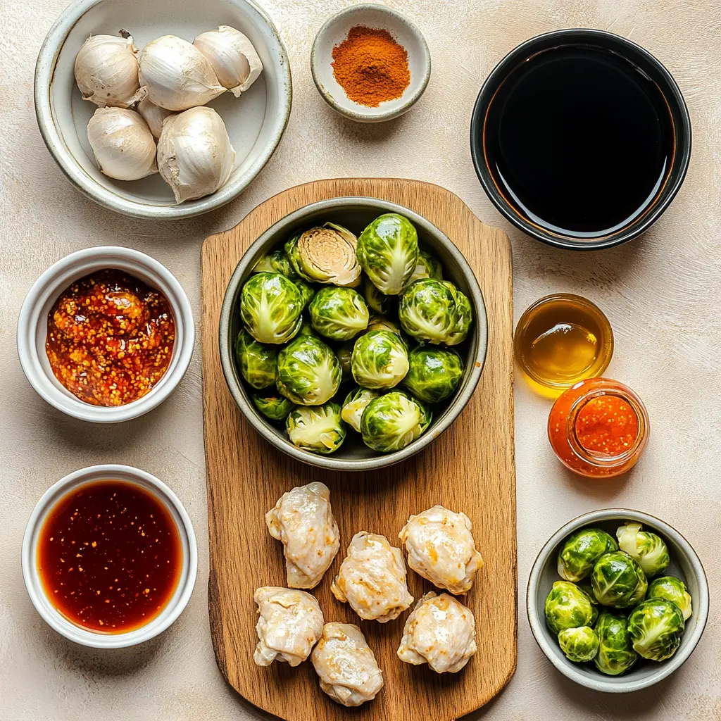 AIR FRYER SWEET CHILI CHICKEN AND BRUSSELS centered hero view, clean and uncluttered