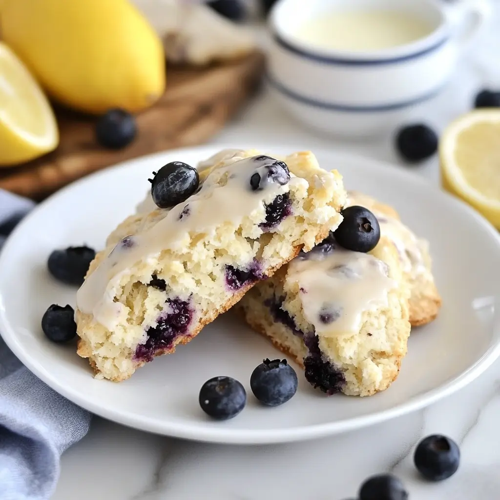 Ingredients for AMAZING LEMON BLUEBERRY SCONES displayed on a clean background