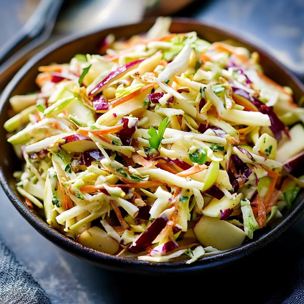 Fresh ingredients for Apple Coleslaw arranged on a clean surface