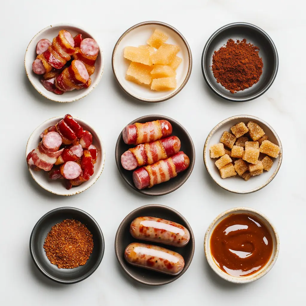 How to Make Bacon Wrapped Brown Sugar Smokies Deliciously 6 Delicious Bacon Wrapped Brown Sugar Smokies, caramelized and crispy on a serving platter