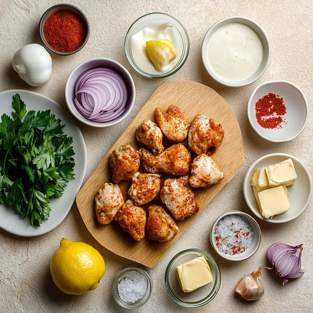 BAKED LEMON BUTTER CHICKEN centered hero view, clean and uncluttered