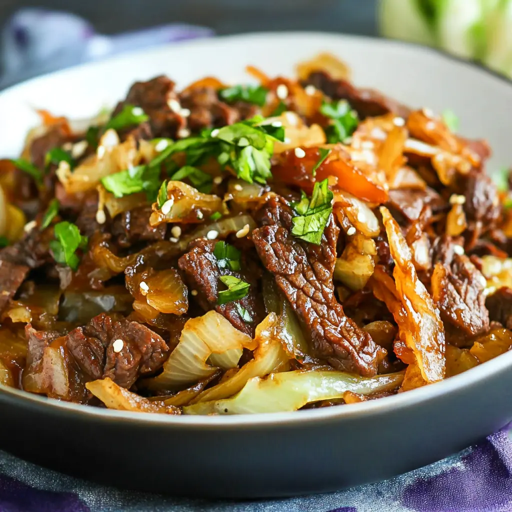 Ingredients for beef and cabbage stir fry laid out neatly