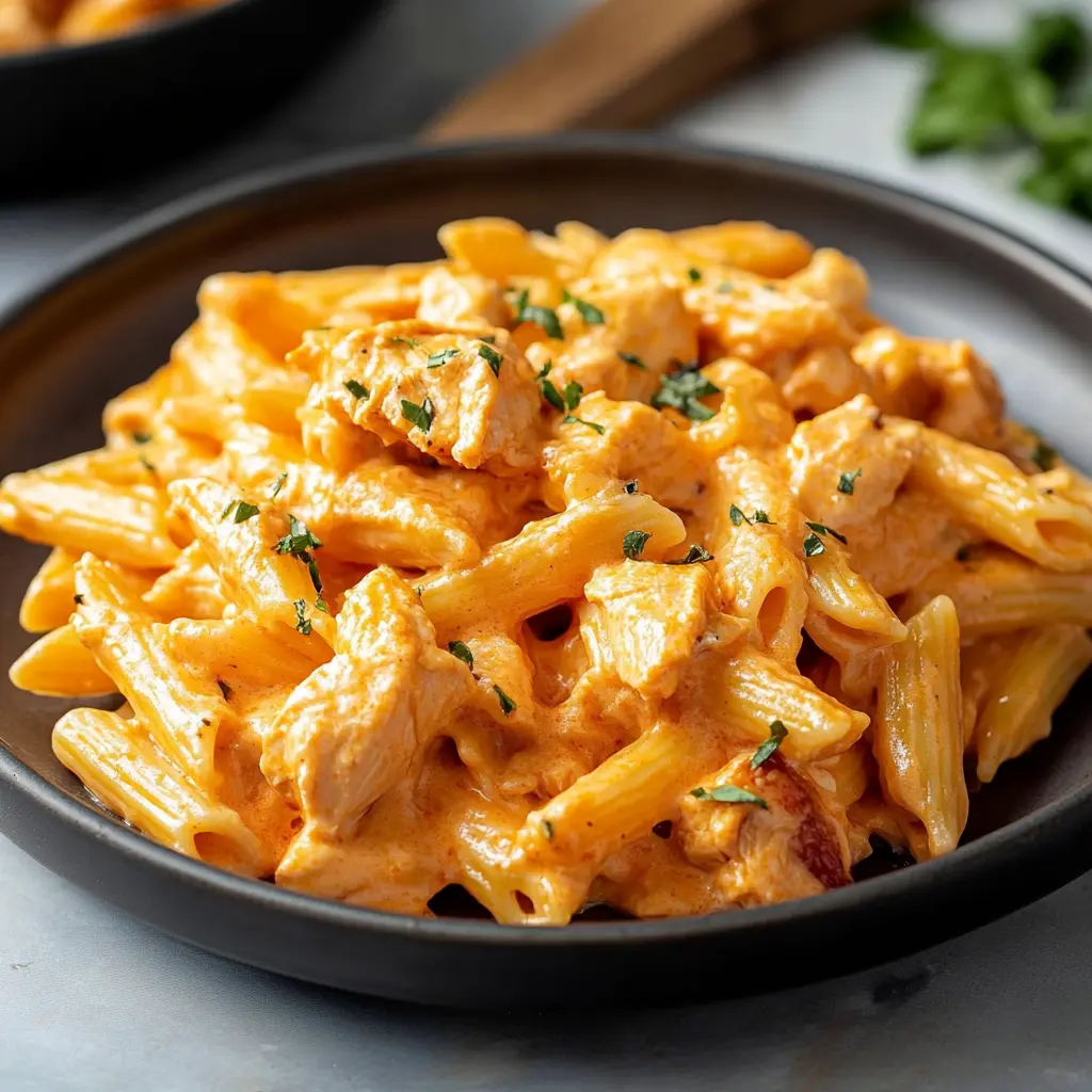 Ingredients for Buffalo Chicken Pasta displayed neatly
