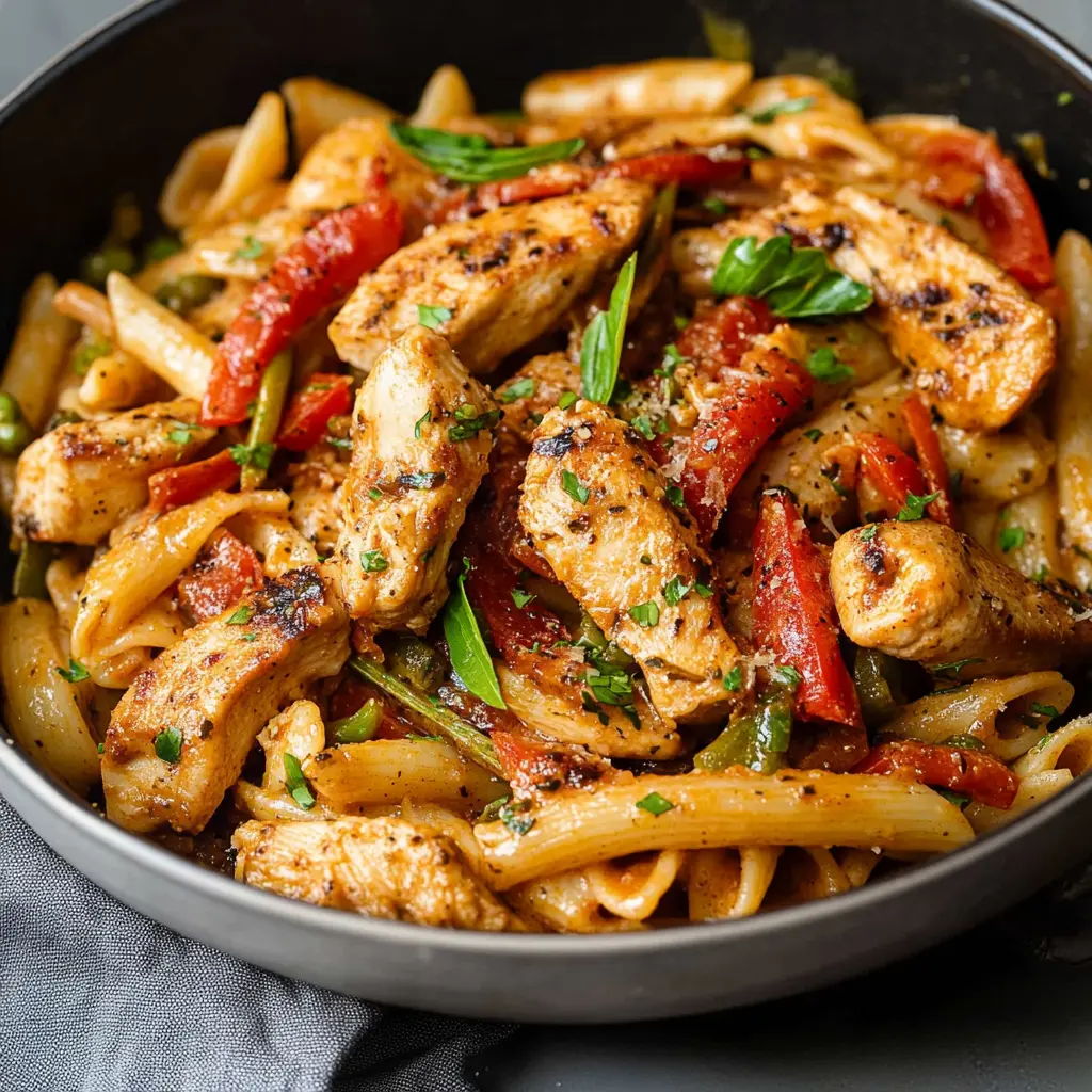Ingredients for Cajun Chicken Pasta laid out neatly