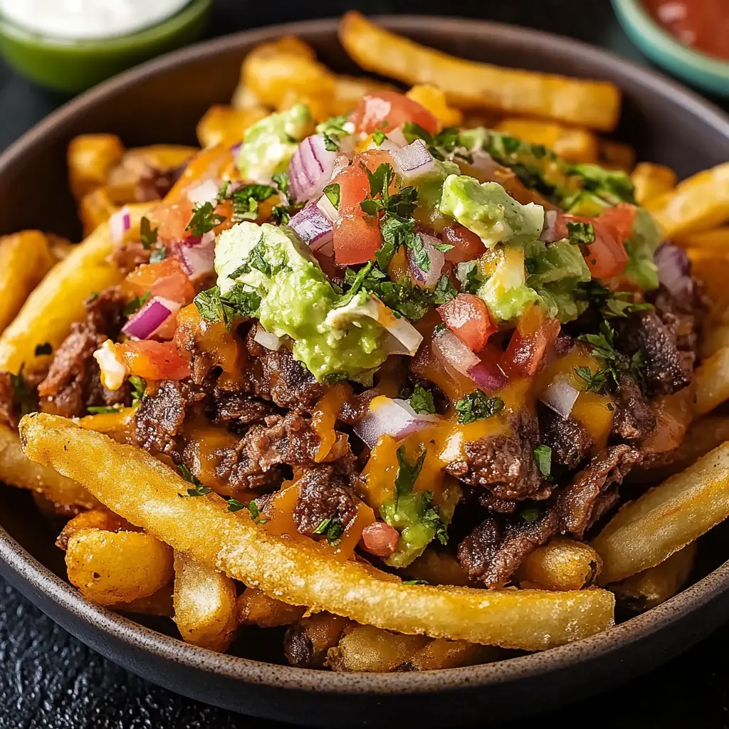 Close-up of ingredients for Carne Asada Fries, neatly arranged on a clean surface