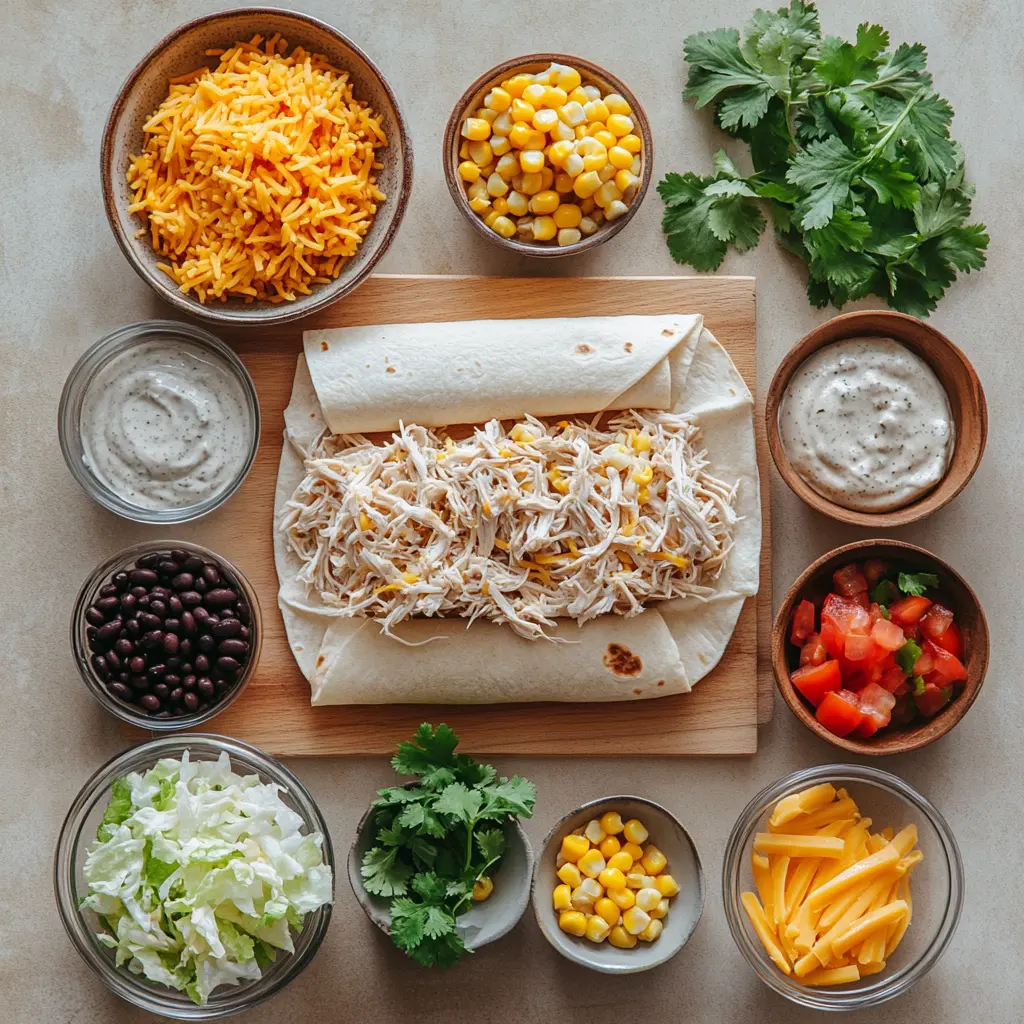 Chipotle Ranch Grilled Chicken Burrito with clean and uncluttered presentation