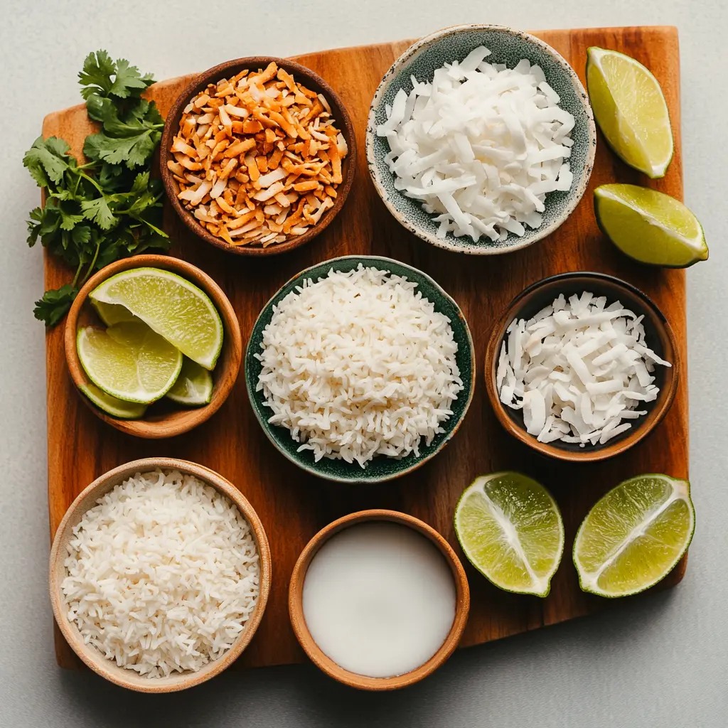 How to Make Coconut Rice for a Cozy Fall Dinner 6 Ingredients for Coconut Rice, displayed neatly