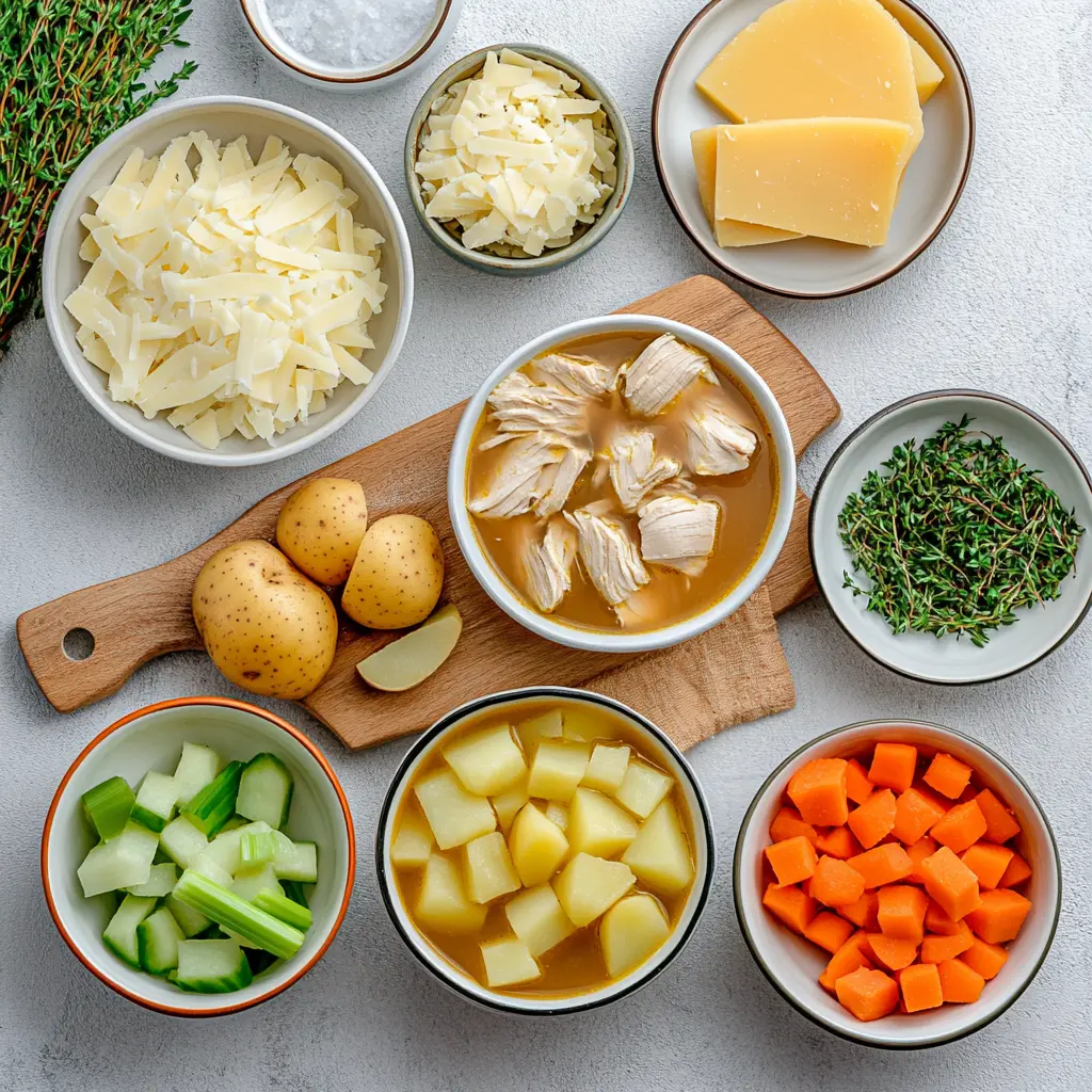 Easy Comforting Chicken Soup with Creamy Potatoes 6 COMFORTING CHICKEN SOUP WITH POTATOES centered hero view, clean and uncluttered