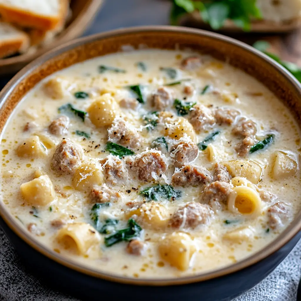 Ingredients for Creamy Parmesan Italian Sausage Soup, neatly arranged