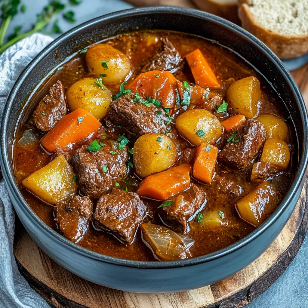 Ingredients for Easy Homemade Beef Stew, neatly arranged on a clean surface