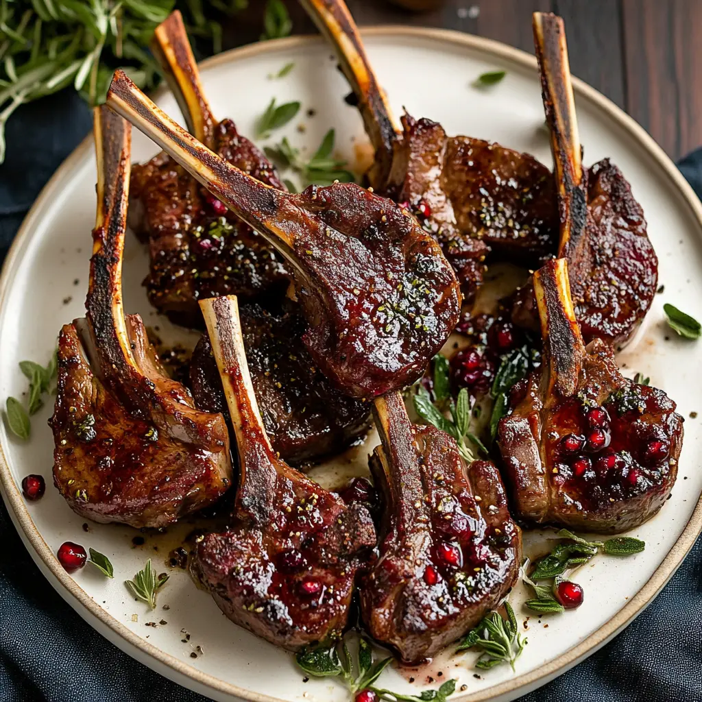 Fancy Pomegranate Lamb Chops ingredients neatly arranged on a clean surface
