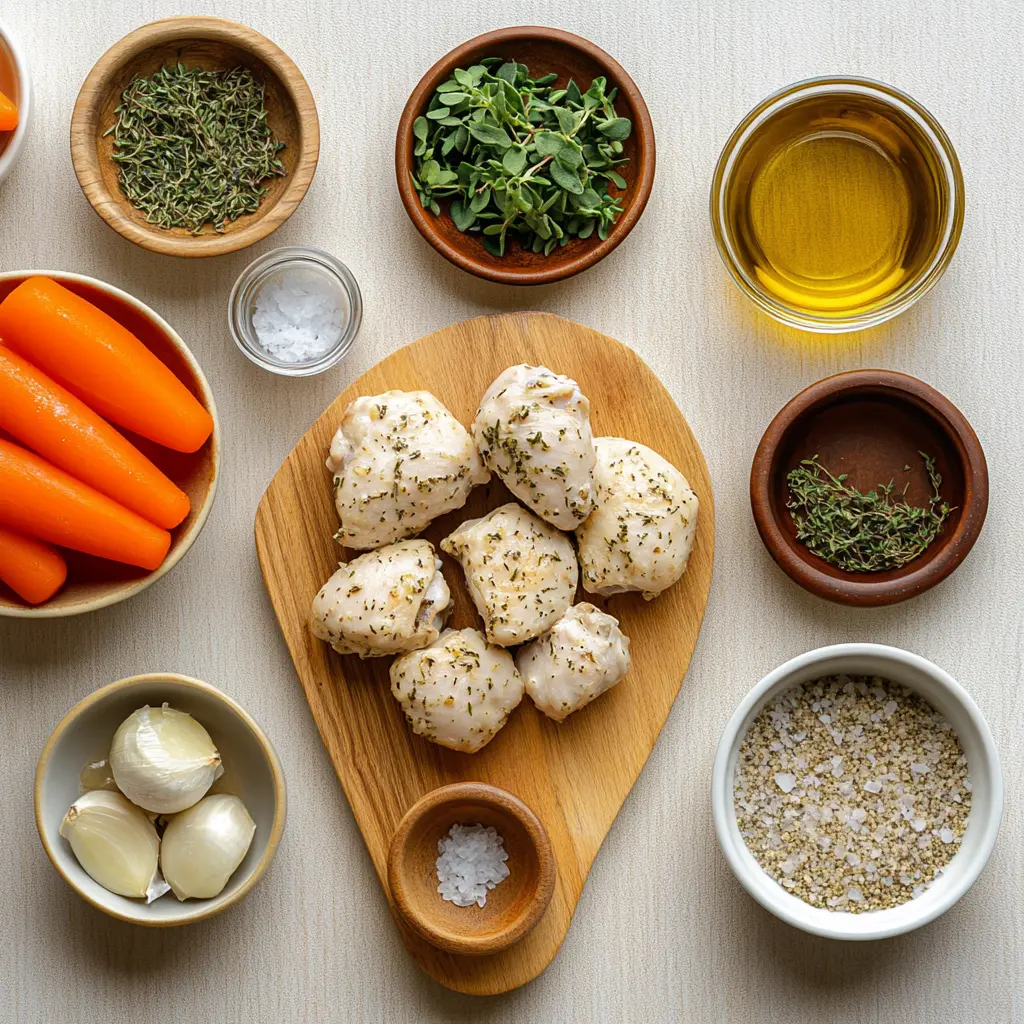 GARLIC HERB CHICKEN WITH CARROT centered hero view, clean and uncluttered