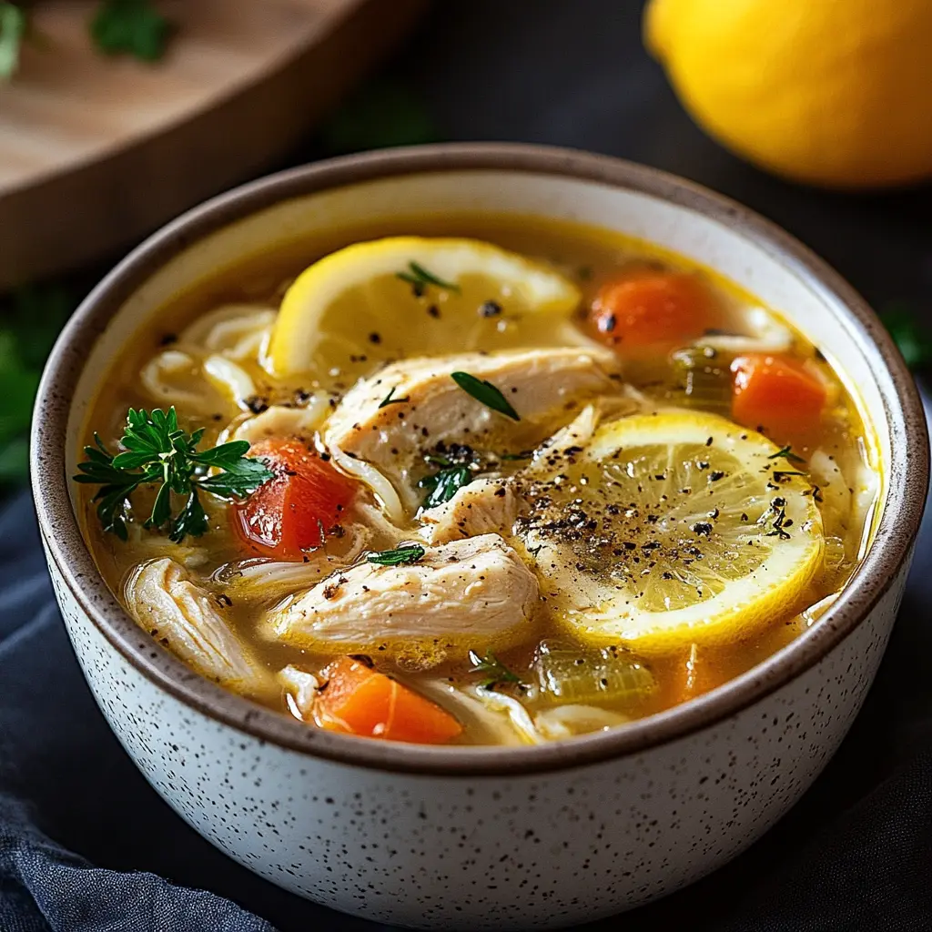 Ingredients for Greek Lemon Chicken Soup arranged neatly on a kitchen countertop