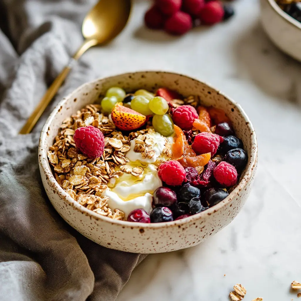 Enjoy Greek Yogurt Parfait Bowls for a Happy Day 6 Greek Yogurt Parfait Bowls with fresh peaches, cherries, and blueberries, neatly arranged