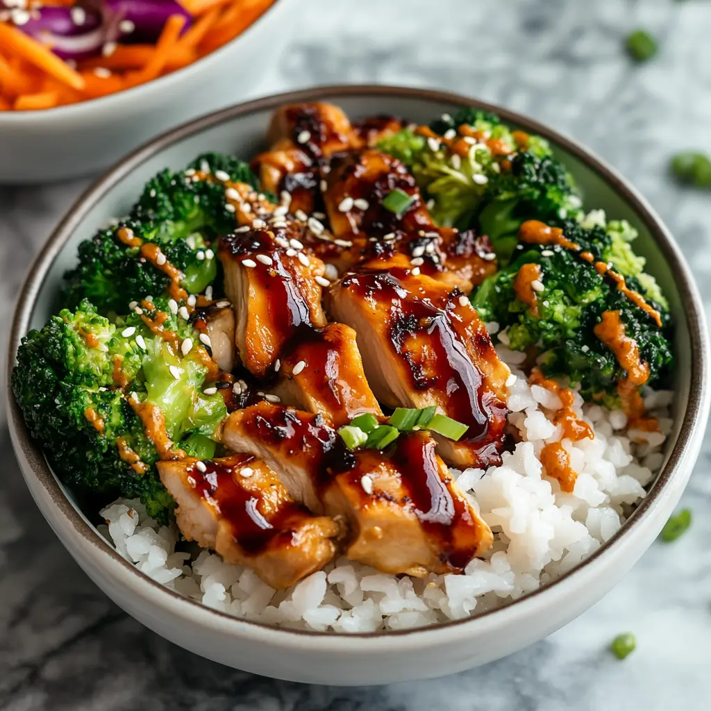 Healthy Sticky Chicken Bowls ingredients laid out neatly