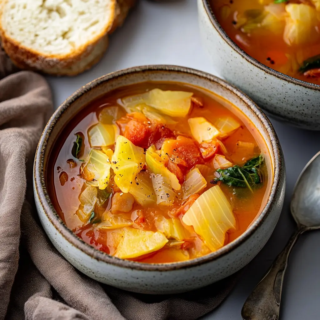 Ingredients for Hearty Cabbage Soup displayed on a clean countertop