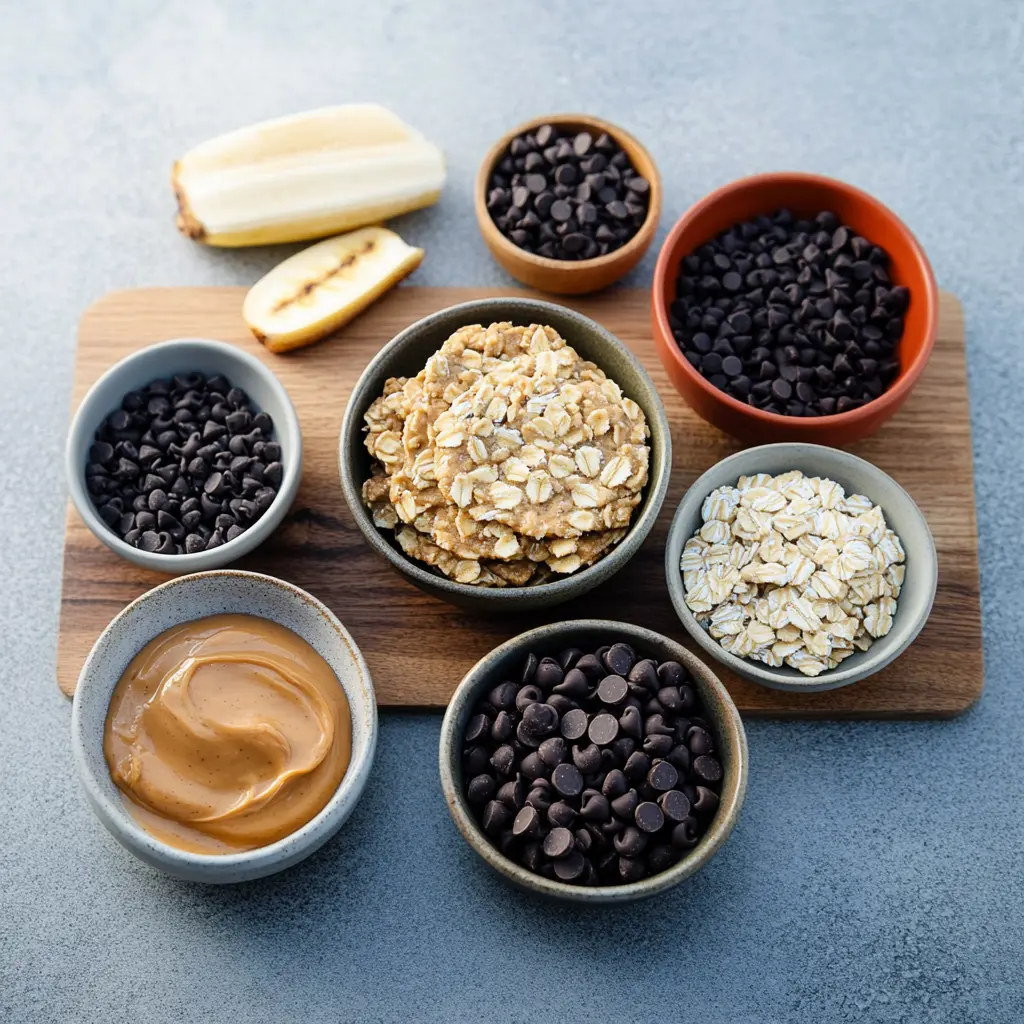 Close-up of ingredient oatmeal cookies on a clean background