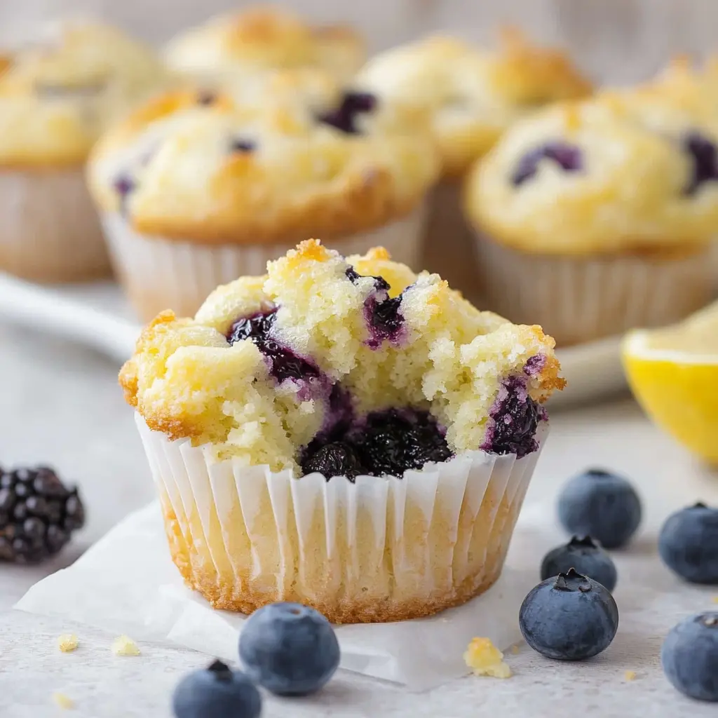 Try Our Delicious Lemon Blueberry Muffins Now 6 Ingredients for Lemon Blueberry Muffins displayed neatly, bright and fresh
