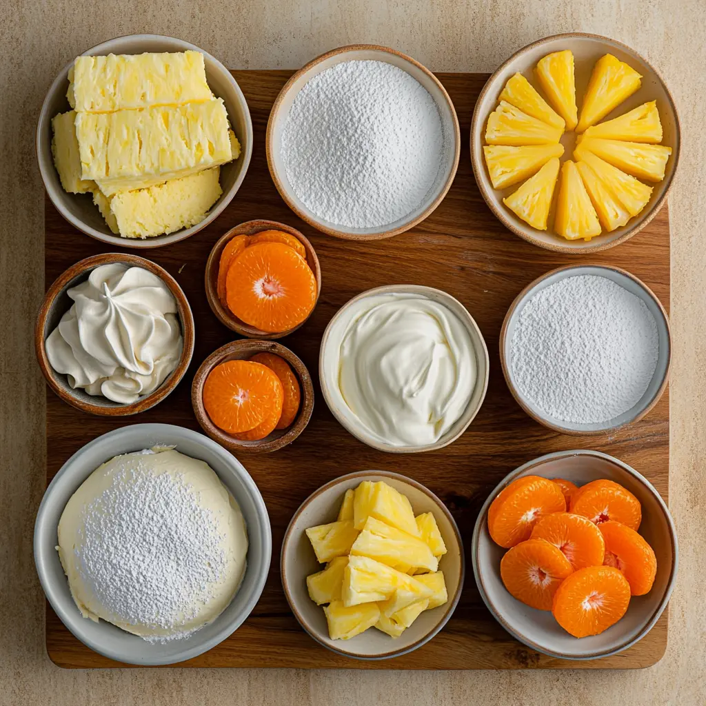 Irresistibly Easy Million Dollar Cake Recipe Delight 6 Ingredients for Million Dollar Cake displayed clearly on a countertop