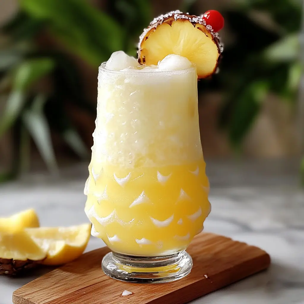 Non alcoholic piña colada punch ingredients displayed on a clean surface