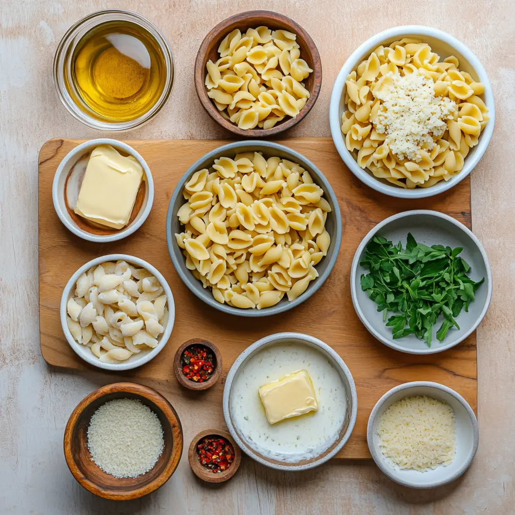 ONE-PAN BUTTER PARMESAN PASTA centered hero view, clean and uncluttered