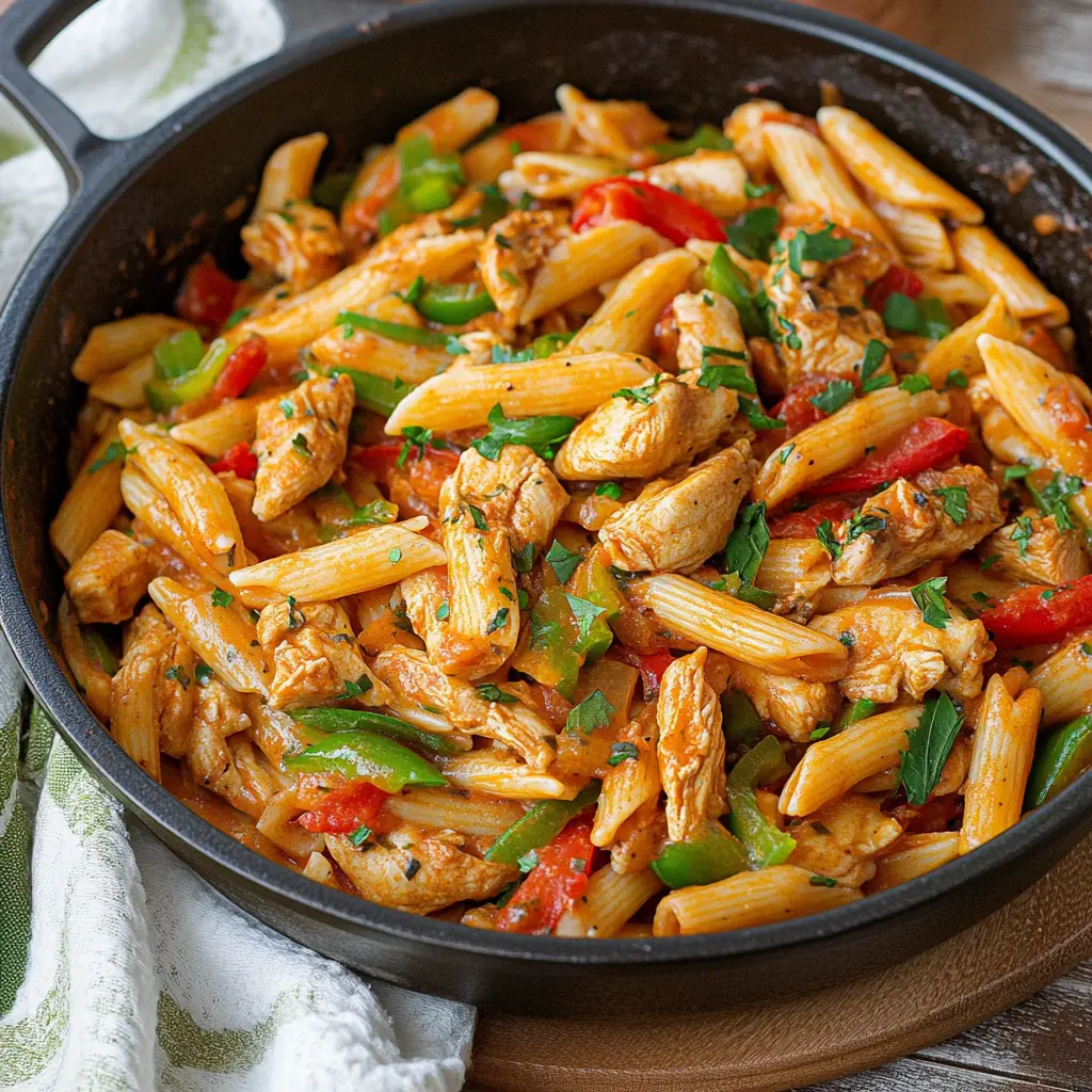 One Pot Chicken Fajita Pasta ingredients laid out neatly