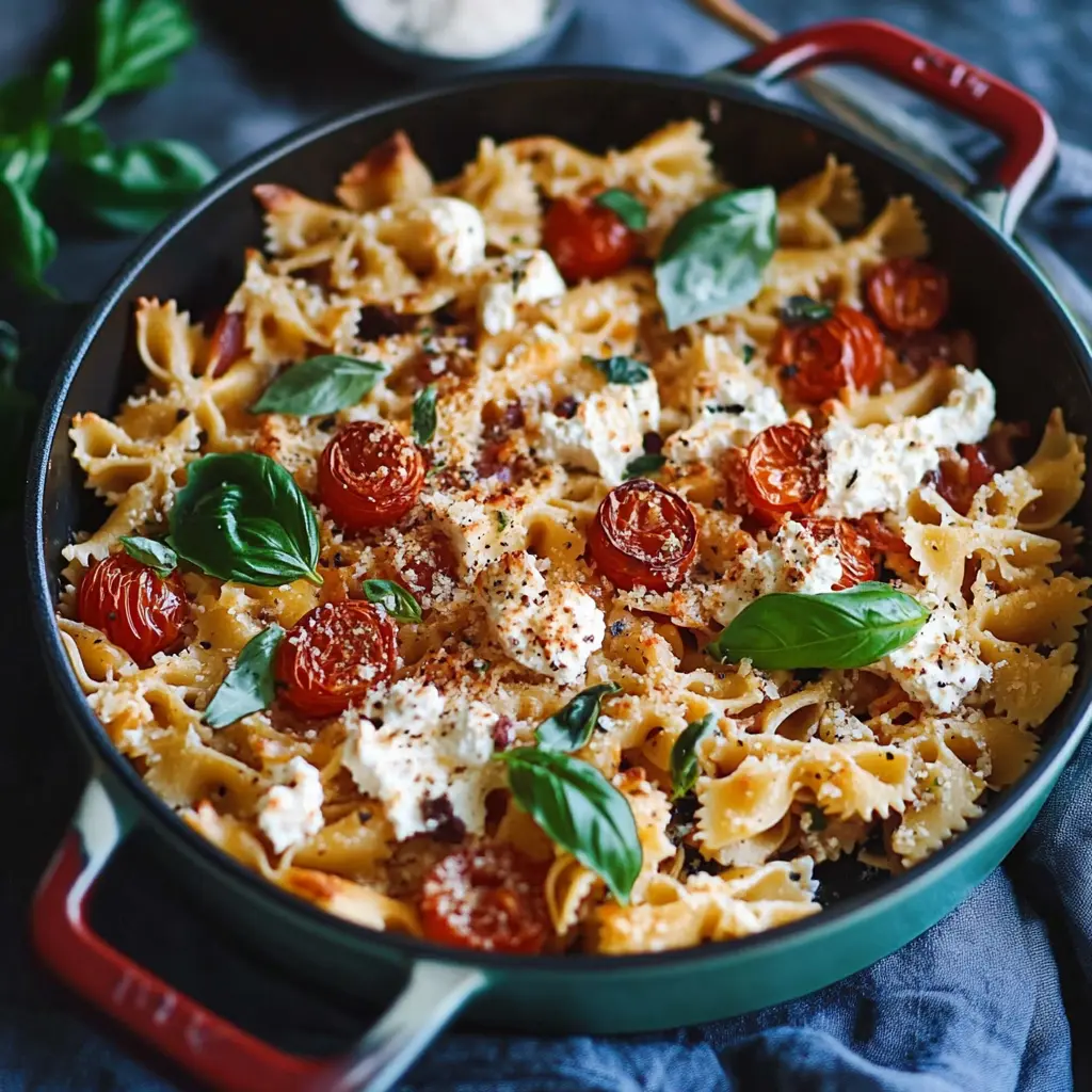 Ingredients for Original Baked Feta Pasta Recipe neatly arranged