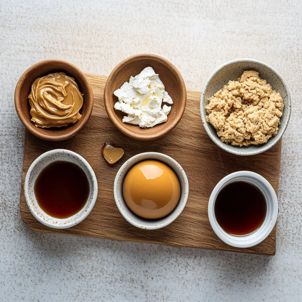 Ingredients for peanut butter cookies arranged on a clean surface