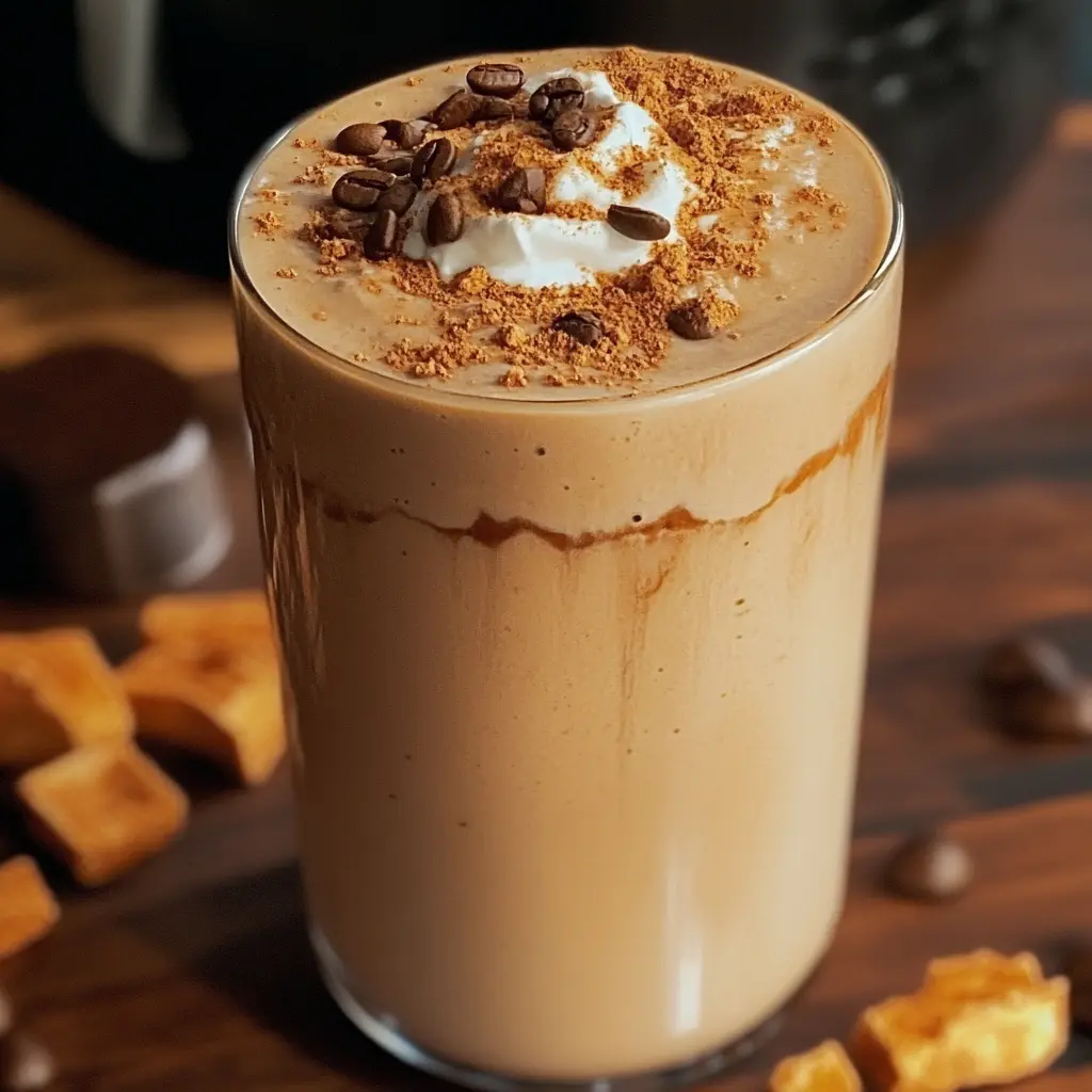 Protein coffee smoothie ingredients arranged neatly on a clean surface