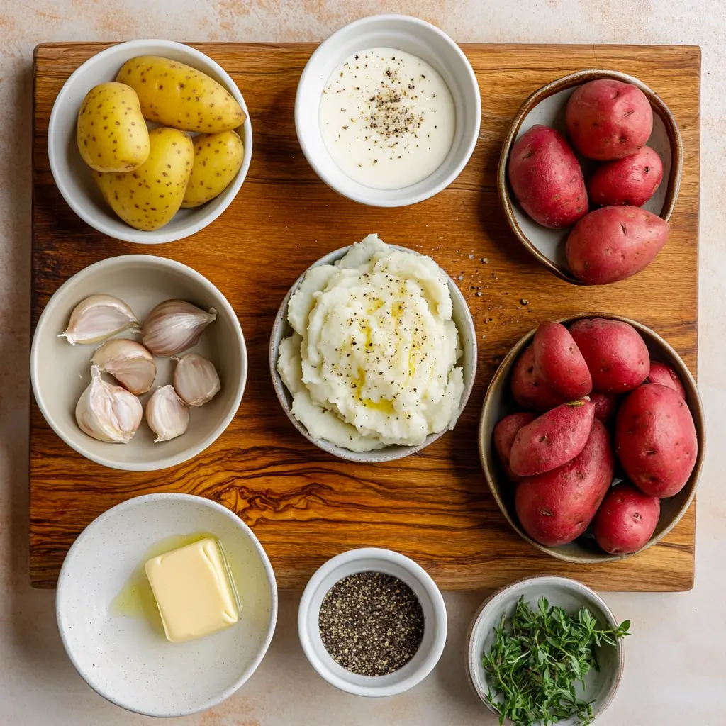 Irresistible Roasted Garlic Mashed Potatoes Recipe 6 ROASTED GARLIC MASHED POTATOES centered hero view, clean and uncluttered