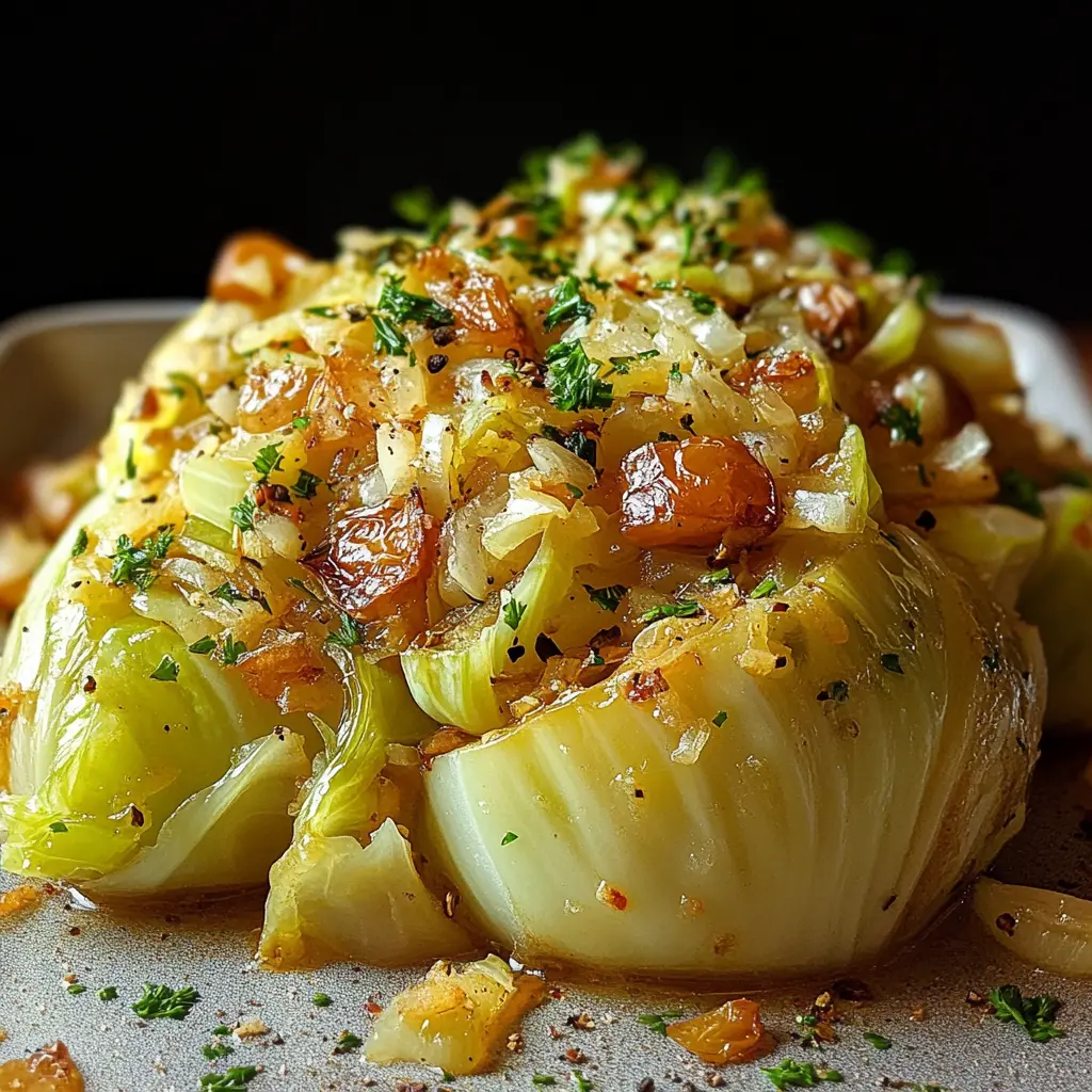 Fresh ingredients for smothered cabbage, neatly arranged