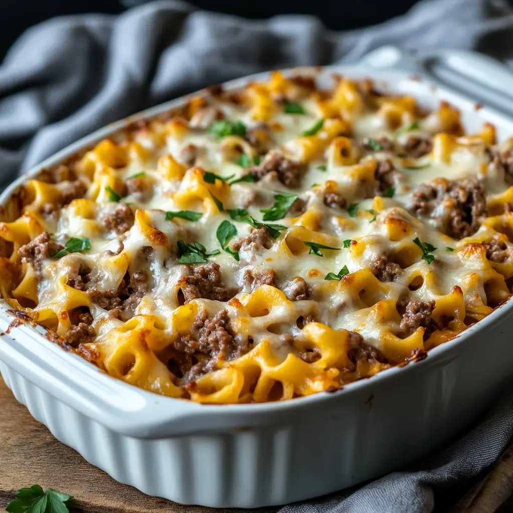 Ingredients for sour cream beef noodle casserole laid out neatly
