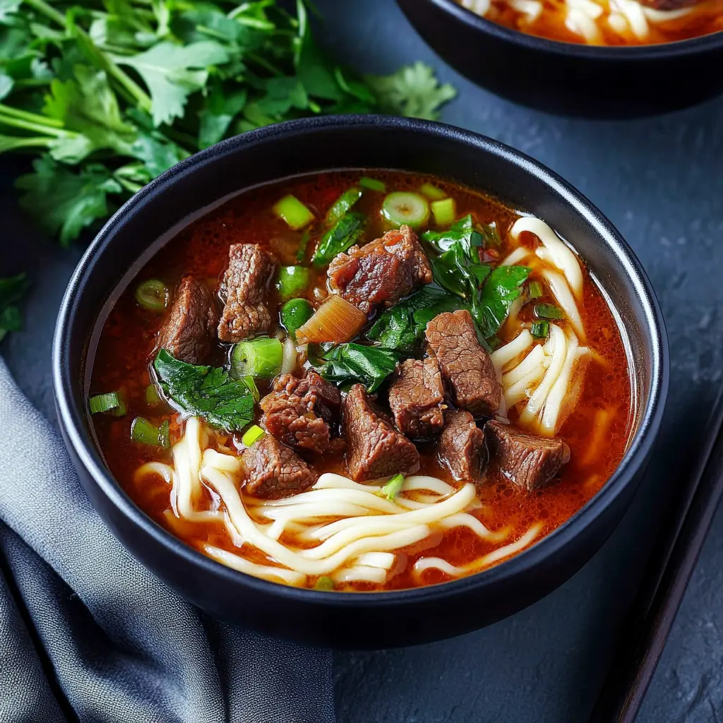 Ingredients for Spicy Beef Noodle Soup displayed clearly
