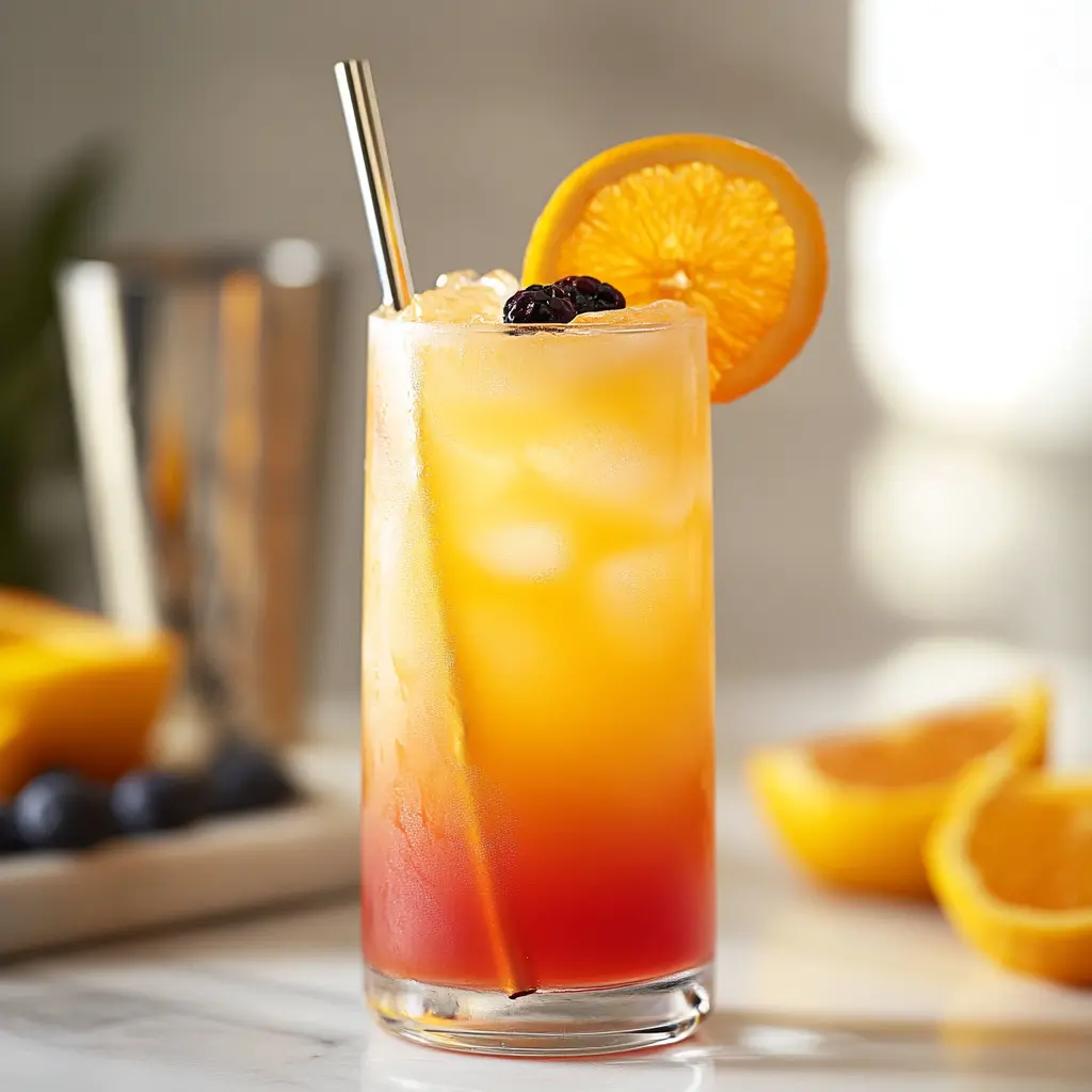 Sweet Sunrise Mocktail ingredients arranged neatly