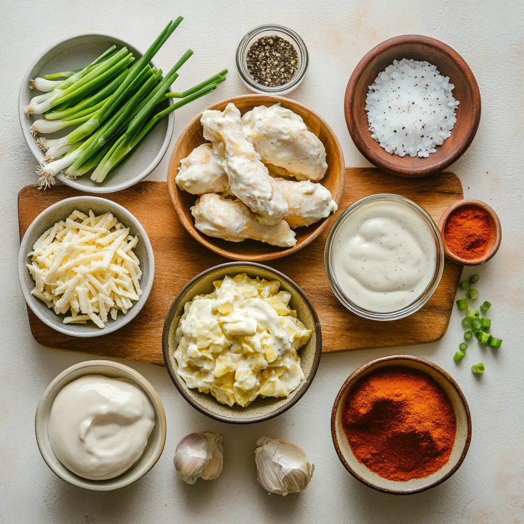 How to Make the Texas Roadhouse Smothered Chicken 6 Texas Roadhouse Smothered Chicken ingredients laid out clearly
